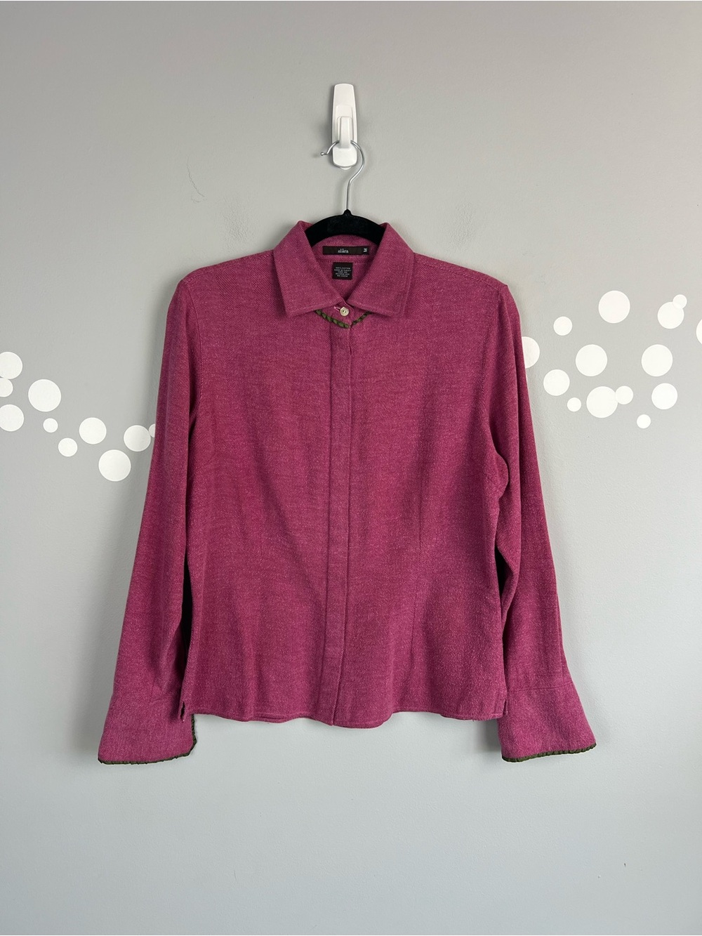 Alara 100% Cotton Herringbone Button Front Shirt Pink Collared Blouse Size M